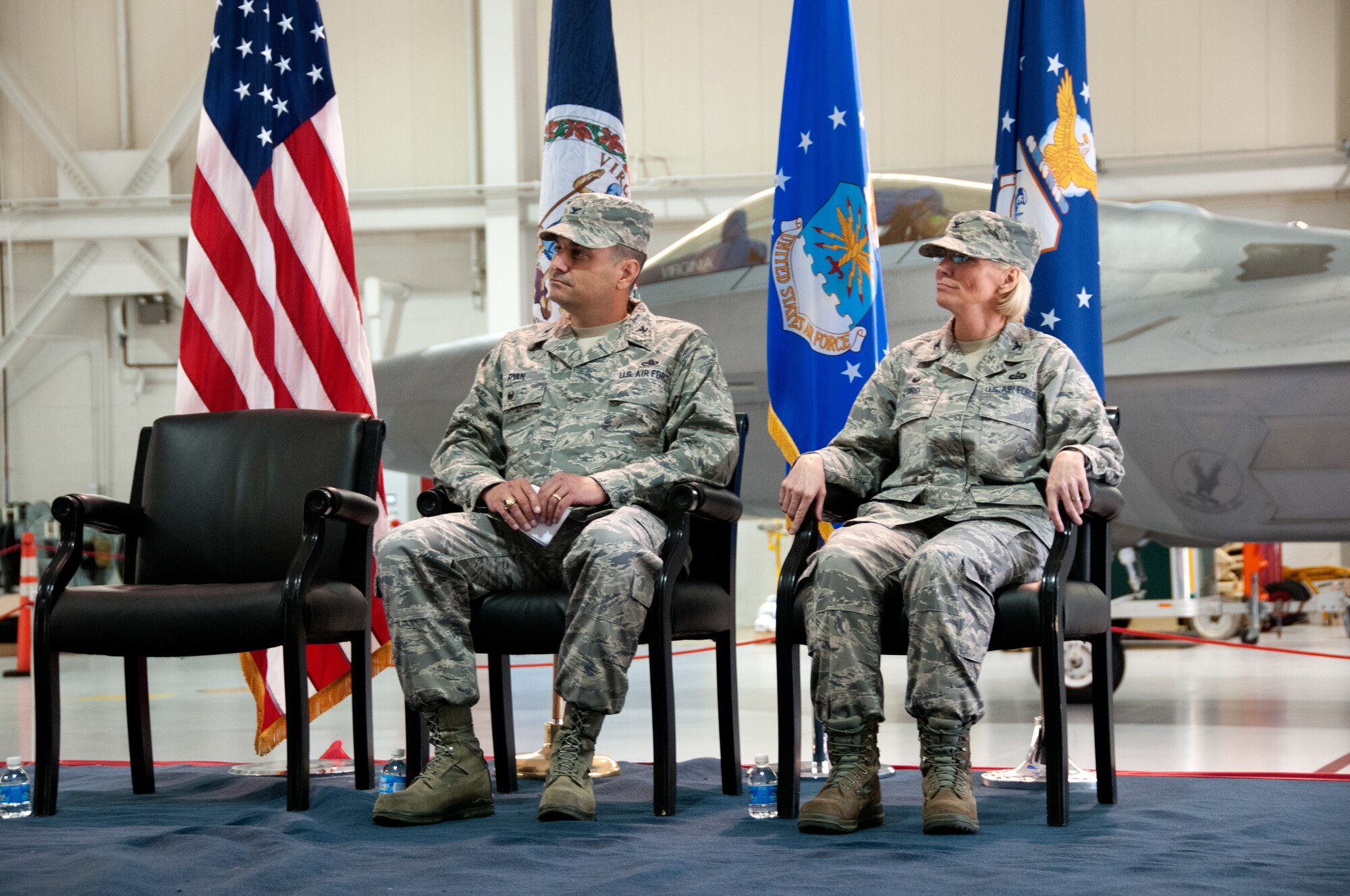 The 192nd Mission Support Group celebrated a change of command ceremony October 18, 2015, at Joint Base Langley-Eustis, Virginia. Col. Toni M. Lord assumed command of the Mission Support Group from Col. Jeffery L. Ryan. The 192nd MSG is comprised of four Squadrons with more than 340 personnel supporting an array of missions including security, personnel, communications, civil engineering, supply chain management, and logistics readiness. (U.S. Air National Guard photo by Master Sgt. Carlos J. Claudio)
