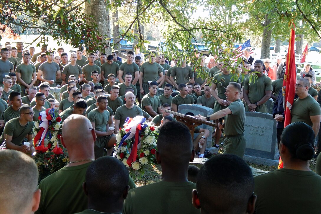 Marines took turns reading excerpts from Puller's biography, highlighting his many accomplishments.