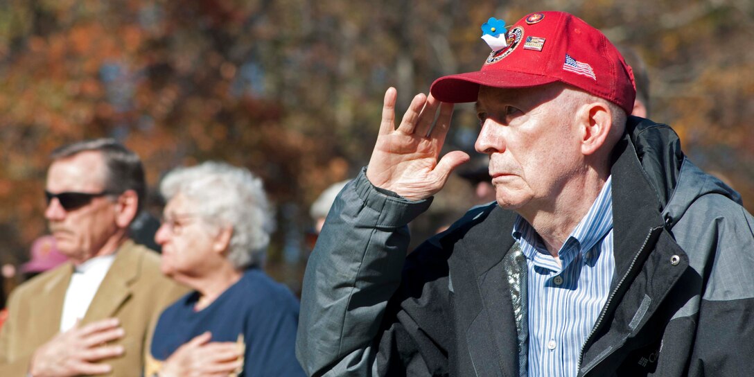 A veteran salutes the American flag during the 34th annual Veterans Day Ceremony Nov. 11 at Quantico National Cemetery in Triangle, Va. The ceremony honors those who have served in the military and still serve today.