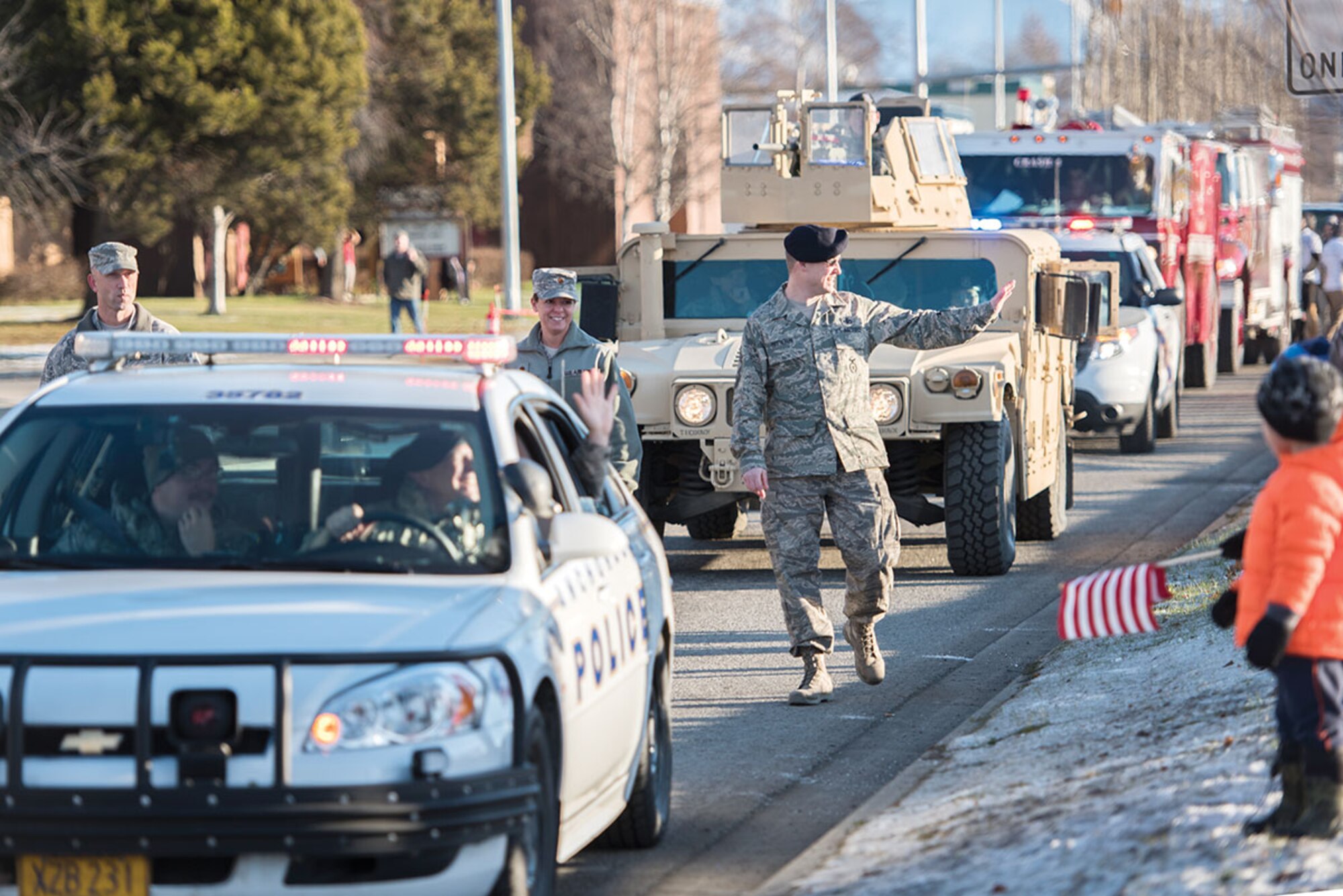 More than 50 Airmen of the Alaska Air National Guard’s 176th Wing joined approximately 200 other military members to represent actively-serving veterans in Anchorage’s first-ever Veterans Day Parade Nov. 7. (U.S. Air National Guard photo/Tech. Sgt. N. Alicia Halla)