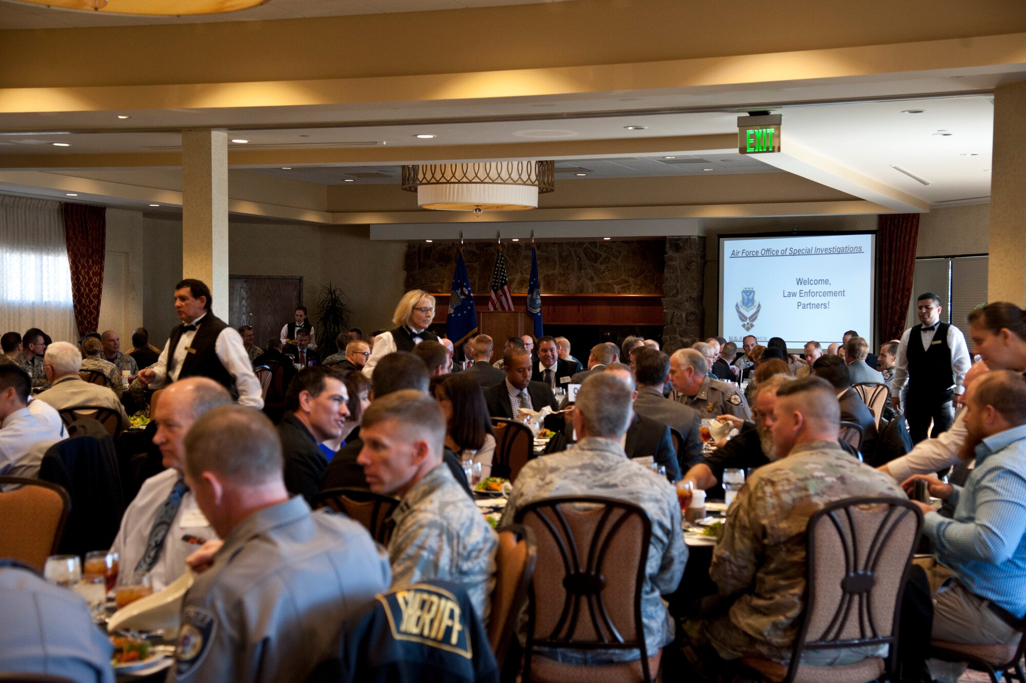 COLORADO SPRINGS, Colo. – Air Force Office of Special Investigations 8th Field Investigations Squadron and Detachment 808 host the annual AFOSI law enforcement luncheon gathering local, state and federal law enforcement agencies, Nov. 13, 2015. The luncheon brings together the agencies to recognize the continued support between the community and military installations and strengthens the working relations and partnerships. (U.S. Air Force photo by Senior Airman Tiffany DeNault)