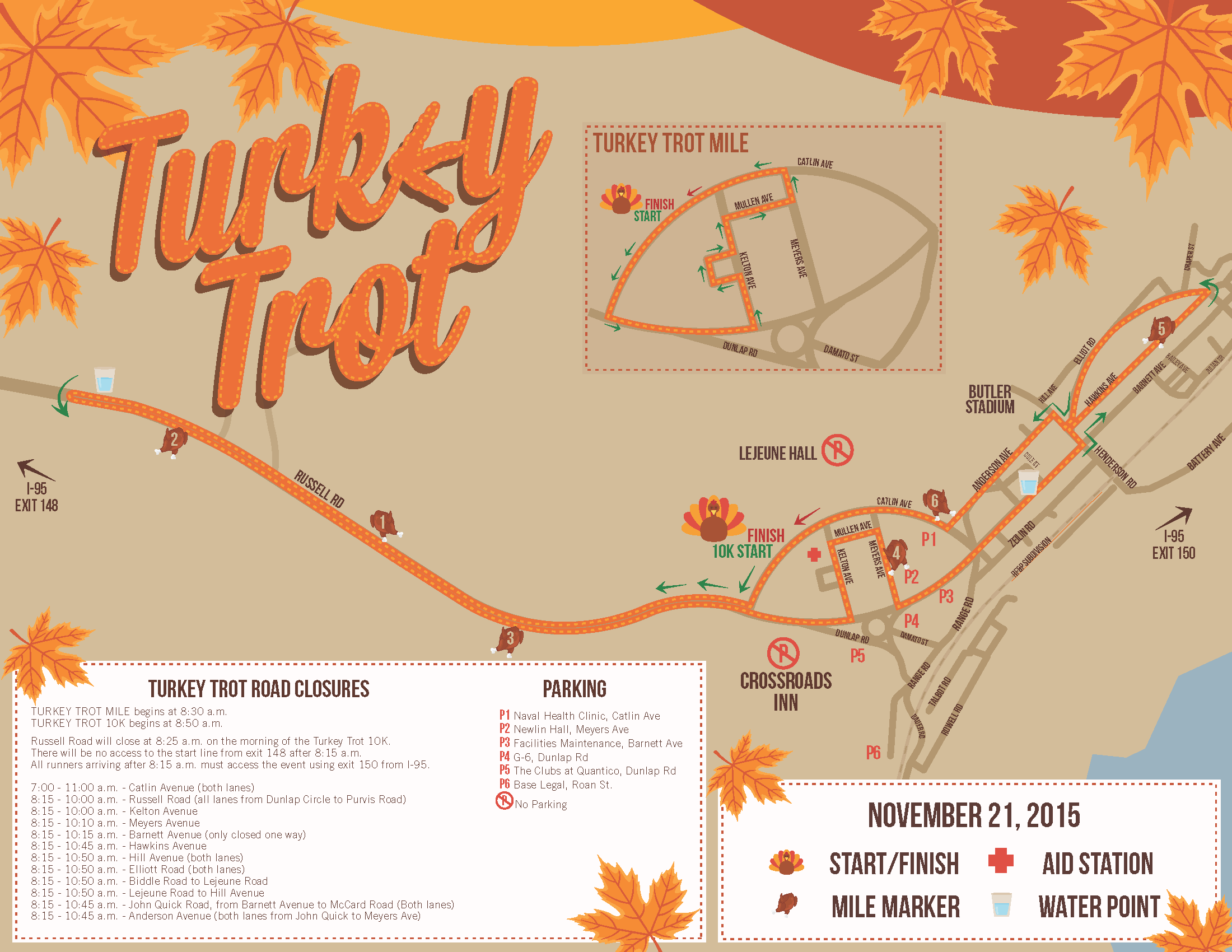 Turkey Trot 10K, Turkey Trot Mile road closures, detour information
