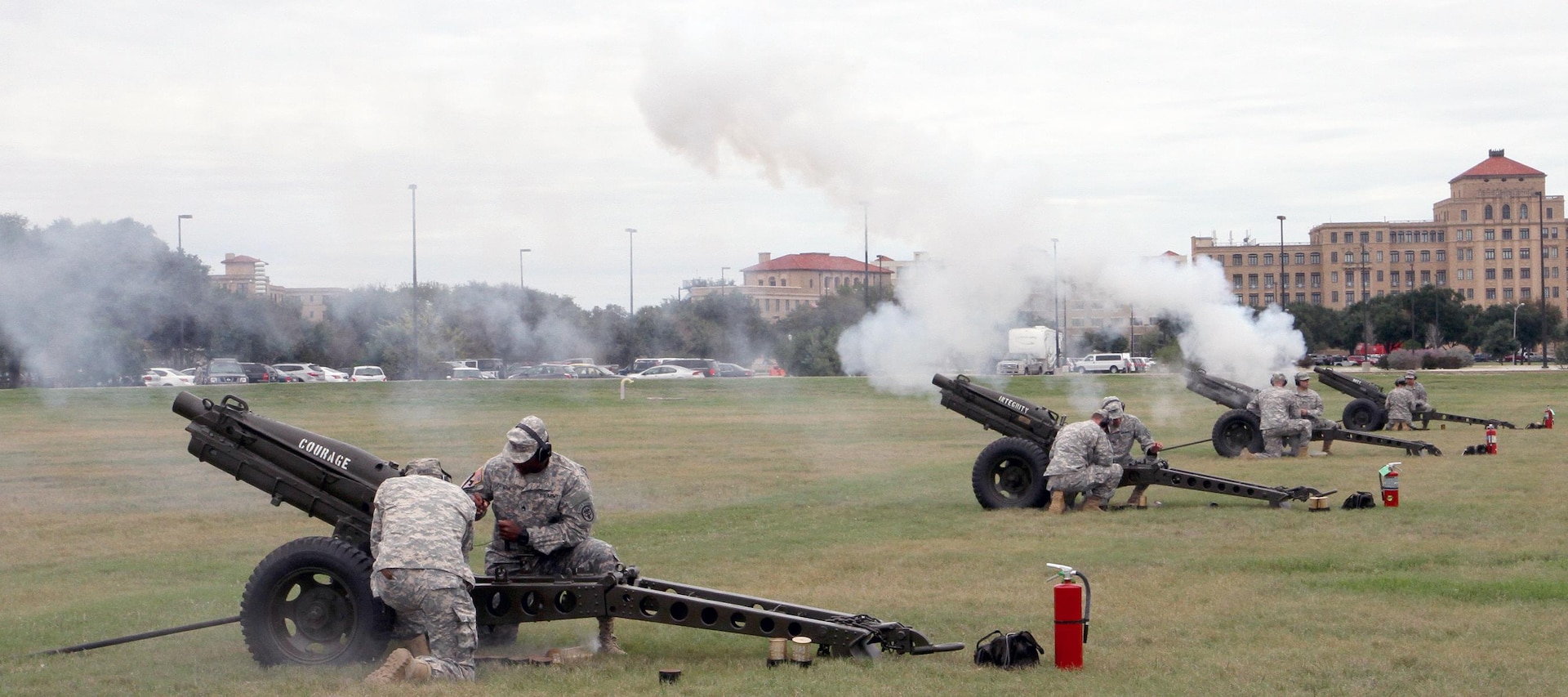 A salute battery from U.S. Army North performs during the “Salute To Veterans” event at MacArthur Field on Fort Sam Houston Friday, which honored veterans past and present for their service.