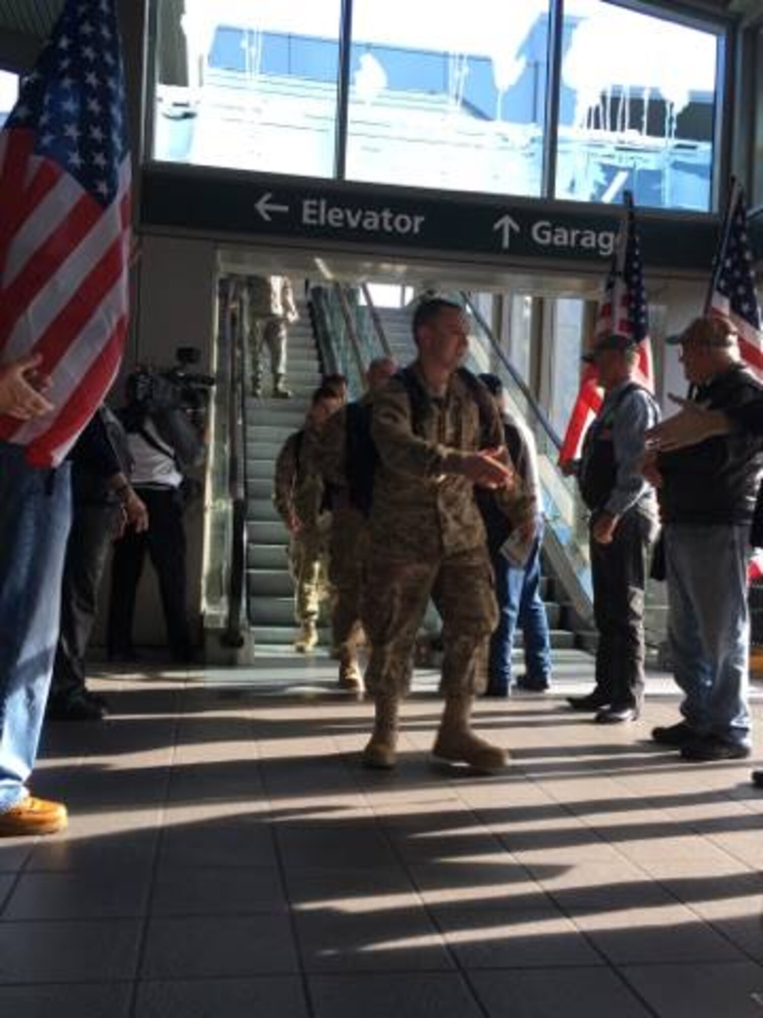 Members of 45th and 55th Aerial Port Squadrons returned from deployment in Southwest Asia supporting Operation Inherent Resolve Nov. 18, 2015. The Airmen were greeted by friends and family at Sacramento International Airport. The Patriot Guard Riders of Northern California were also on hand to welcome the returning warriors. (Courtesy photos by Danielle Eaton)
