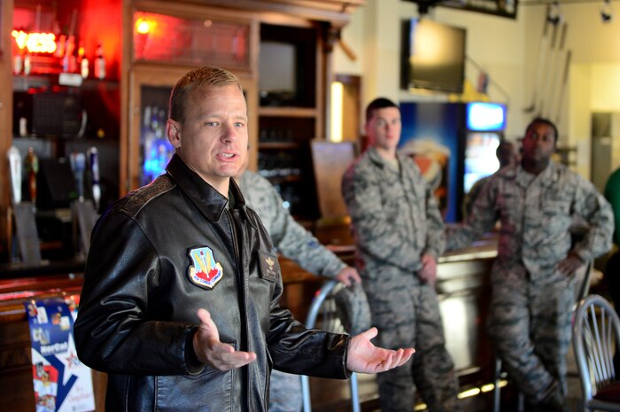 Col. Christopher Stricklin, 9th Reconnaissance Wing vice commander, speaks to Airmen during a kick-off breakfast for the Combined Federal Campaign at the Coyote Grill and Pub on Beale Air Force Base, California, Nov. 13, 2015. The CFC is the only authorized solicitation of Federal employees in the workplace on behalf of approved charitable organizations. (U.S. Air Force photo by Senior Airman Bobby Cummings)