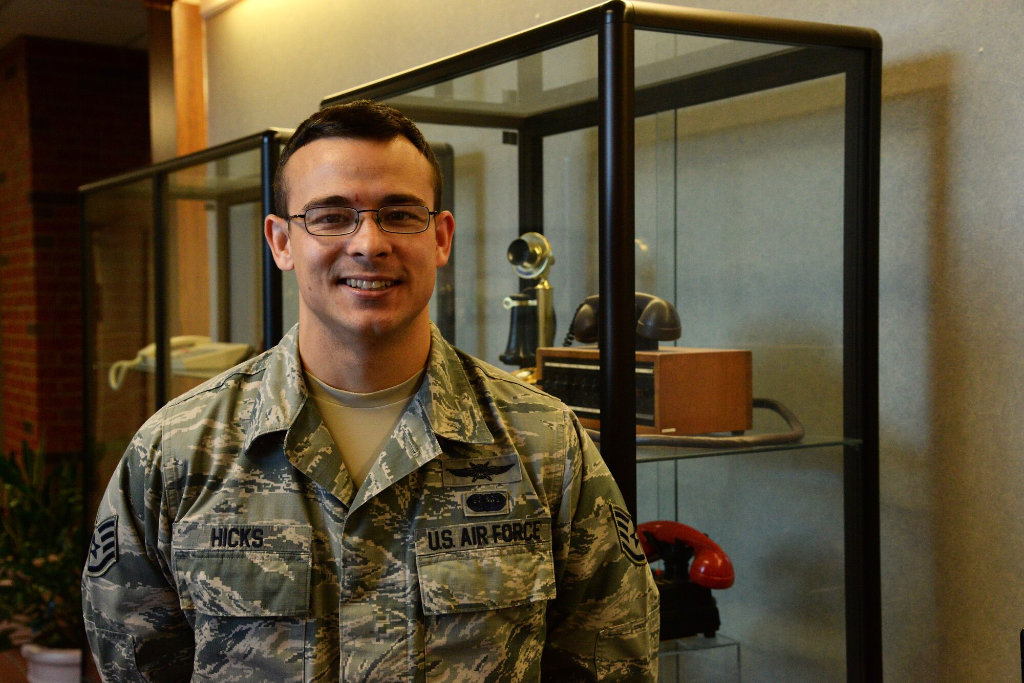 Staff Sgt. Nathaniel Hicks, 38th Cyberspace Readiness Squadron cyber warfare operator, selected to become an officer through the Senior Leader Enlisted Commissioning program at Scott Air Force Base, Ill. Hicks only planned on getting out after his first enlistment, but changed his mind after he got attached to the people, lifestyle and opportunities. (U.S. Air Force photo/Senior Airman Jake Eckhardt)
