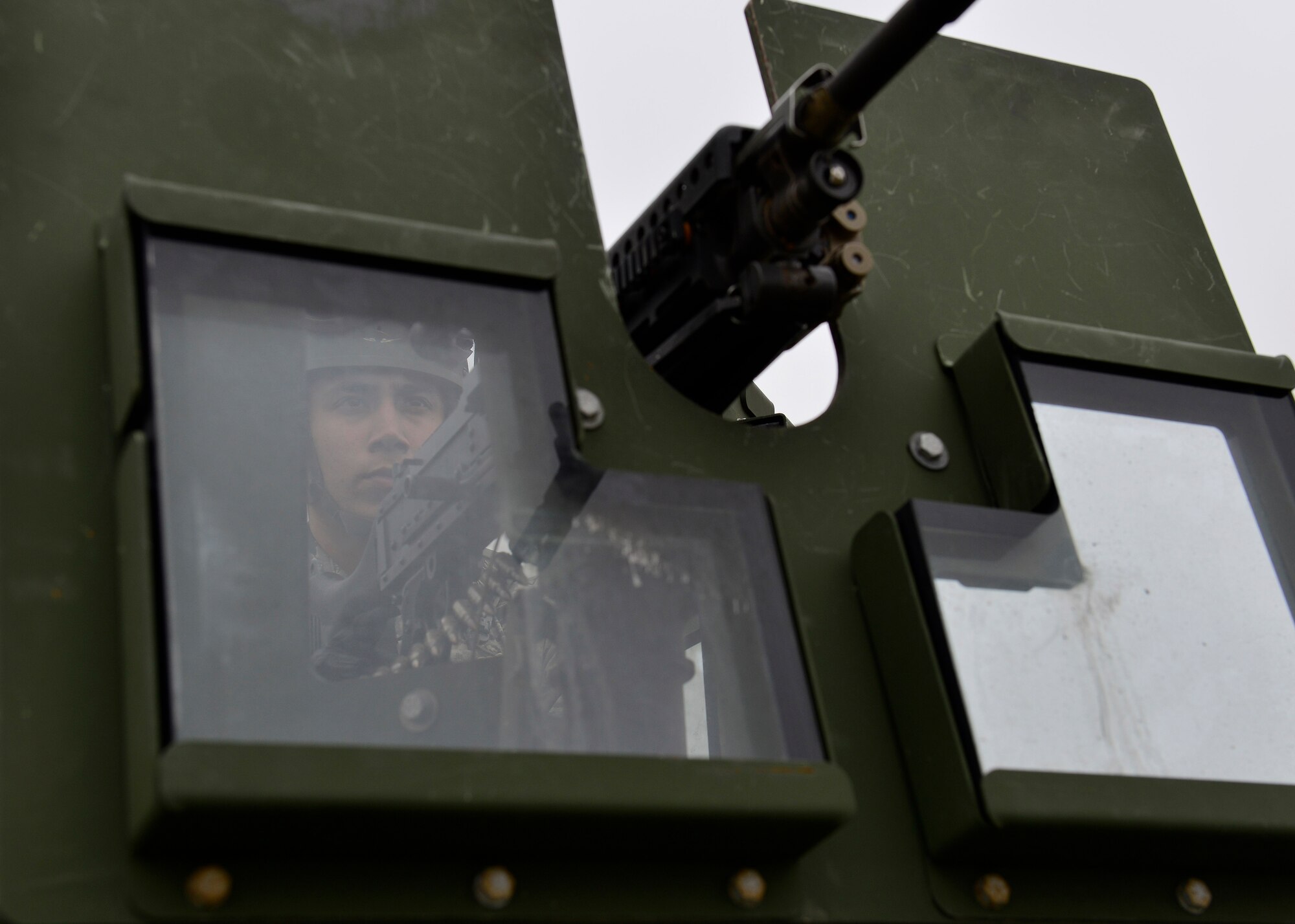 U.S. Air Force Airman Diego Moreno, 31st Security Forces Squadron defender, provides simulated perimeter security during a wing inspection, Nov. 17, 2015, at Aviano Air Base, Italy. The 31st Fighter Wing conducts in several inspections annually designed to identify and rectify deficiencies while highlighting best practices and outstanding performers. (U.S. Air Force photo by Airman 1st Class Cary Smith/Released)