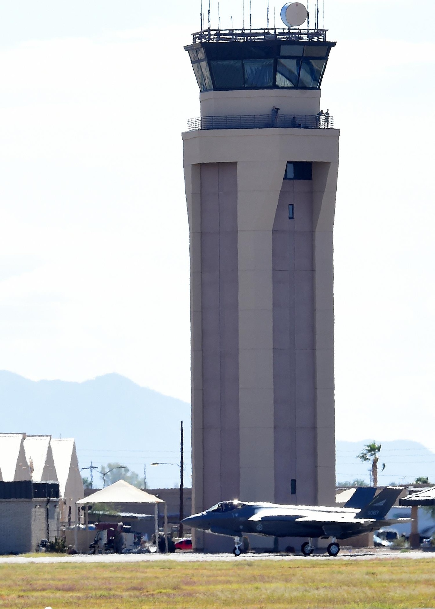 The second Norwegian F-35 Lightning II taxis by the tower  at Luke Air Force Base, Arizona on November 10, 2015. The jet marks the scheduled arrival of the first of two F-35s for the Norwegian air force making Norway the newest partner in the international F-35 joint-partnership program here at Luke. 