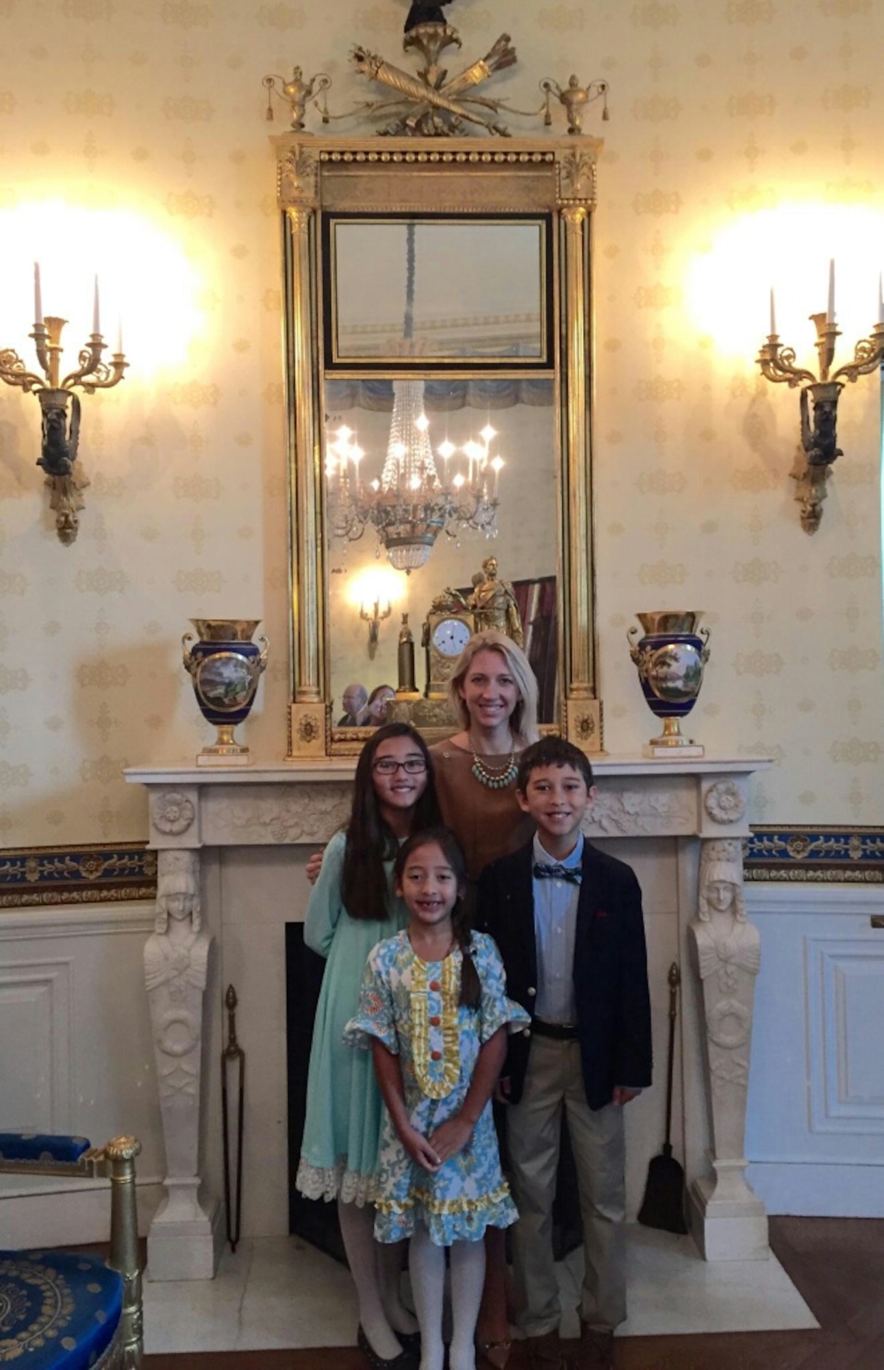 Heather Gray and her children, Nyah, Ava and Garrett, attend the Medal of Honor presentation for retired Army Capt. Florent Groberg at the White House Nov. 12, 2015. Groberg was with Heather’s husband, Maj. David Gray, when he was killed in action Aug. 8, 2012, during a deployment to Afghanistan. (Courtesy photo)