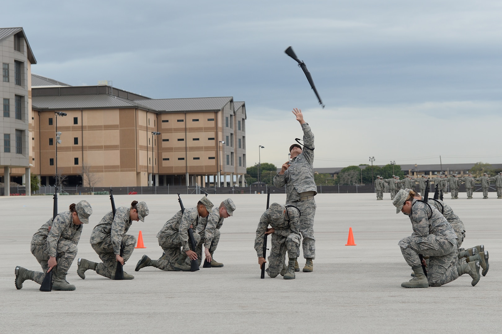 Students from the 344rd Training Squadron perform drill maneuvers during a drill competition between Joint Base San Antonio tech. schools Nov. 13, 2015, at JBSA-Lackland, Texas. The team won second place against two other teams who represented 343th TRS and 937th Training Group. (U.S. Air Force photo by Senior Airman Krystal Wright/Released)