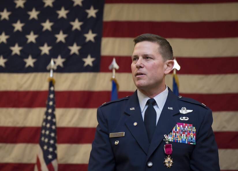 Col. Ted Corallo, Air Force Special Operations Command chief of staff, speaks during his retirement ceremony at the Soundside Club onHurlburt Field, Fla., Nov. 20, 2015. Corallo logged more than 3,600 flying hours in his career, andserved as the AFSOC chief of staff for the last 18 months. (U.S. Air Force photo by Senior Airman Christopher Callaway) 