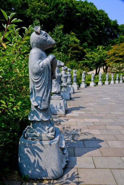 Waujeongsa Buddhist Temple, more commonly known as Wawoojeong Temple, is the youngest temple in South Korea, located about a 10 minute drive from Yongin and approximately two hours west of Osan AB. The temple is home to the world’s largest Wabul, reclining Buddha, at 10 feet high and 32 feet long and has more than 3,000 other Buddha statues. The area offers vibrant scenery and architecture along with peaceful trails and lush surroundings. (U.S. Air Force photo/Senior Airman Kristin High)