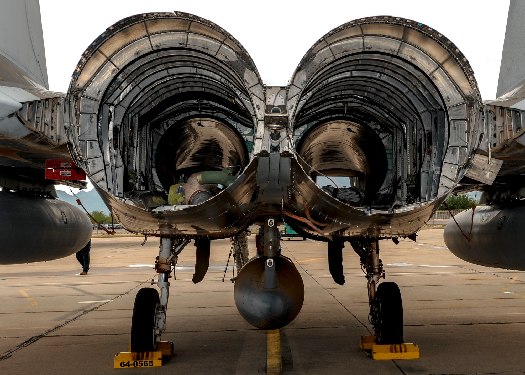 A U.S. Air Force F-15A Eagle awaits disassembly on the flightline at Davis-Monthan Air Force Base, Ariz., Nov. 16, 2015. The F-15A was assigned to the 412th Test Wing at Edwards AFB, Calif., and transferred to the 309th Aerospace Maintenance and Regeneration Group in December 2004. (U.S. Air Force photo by Airman Basic Nathan H. Barbour/Released)