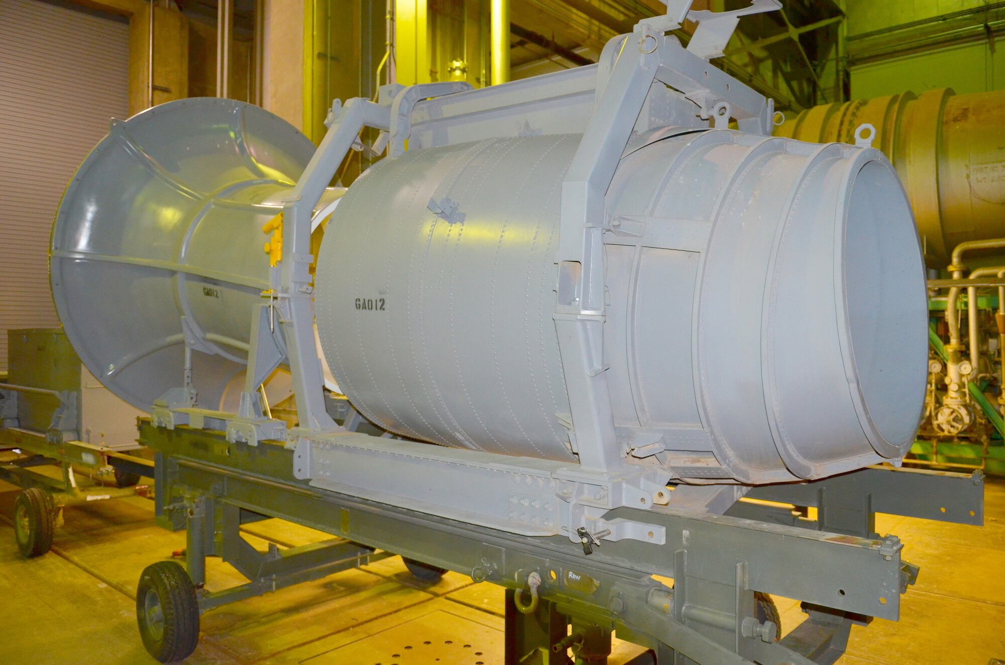 AEDC engineers assisted in reproducing the bill of material fabrication drawings of the TF34 50-10000 Quick Engine Change kit for the Air Force Life Cycle Management Center, and as a result, the center was able to contract out the production of more kits. Pictured here is the adapter portion of the kit where the engine is mounted. (Photo Provided)