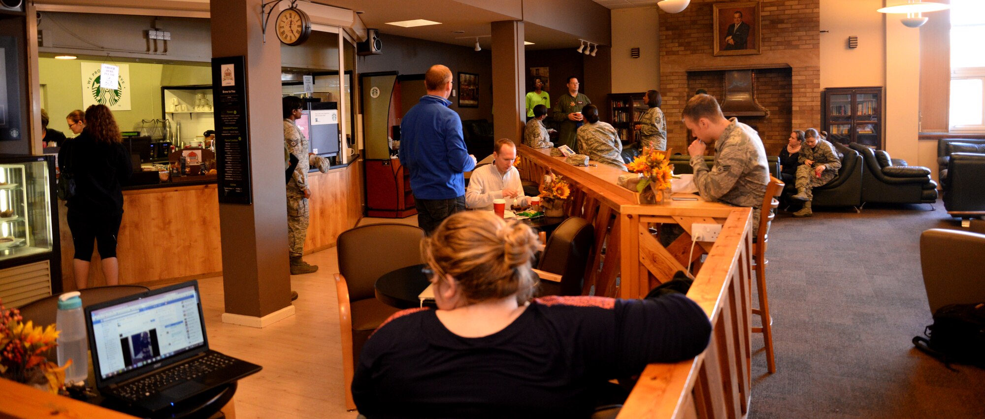 Patrons go about their business during a surprise “Say Something” demonstration Nov. 20, 2015, at the Bob Hope Community Center on RAF Mildenhall, England. “Say Something,” the newly created bystander-intervention campaign, provides real-life scenarios of inappropriate behavior in public settings to test Team Mildenhall’s ability to step-up and step-in. The skits performed range from a minor disagreement in the wrong setting, to inappropriate behavior with sexual overtones, and are designed to encourage everyone to step-in and stop the event when necessary. (U.S. Air Force photo by Senior Airman Kate Thornton/Released)