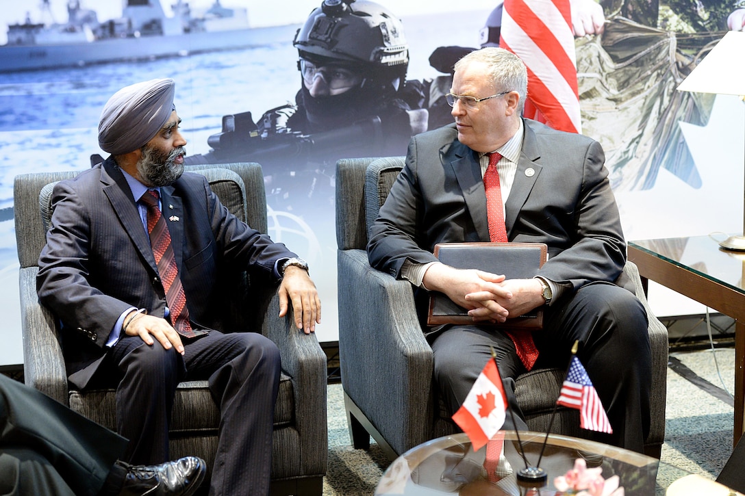 Deputy Defense Secretary Bob Work met with Canadian Minister of National Defense Harjit Sajjan at the International Security at Halifax Forum on November 19, 2015. DoD photo by U.S. Army Sgt. 1st Class Clydell Kinchen
