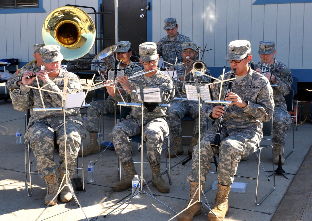 The 300th Army Band, 63rd Regional Support Command, performs the Army Song during the Tustin Army Reserve Center Groundbreaking Ceremony, Nov. 19, Tustin, Calif.