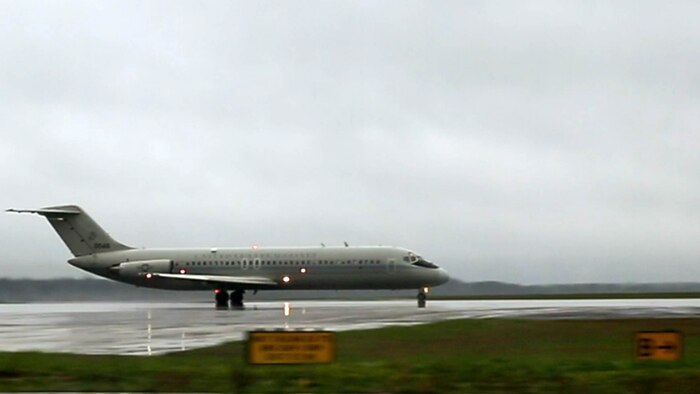 A C-9B Skytrain launches down a Marine Corps Air Station Cherry Point, N.C. runway April 8, 2014. The C-9 is a Marine Transport Squadron 1 asset and is used for the transportation of essential personnel and equipment.