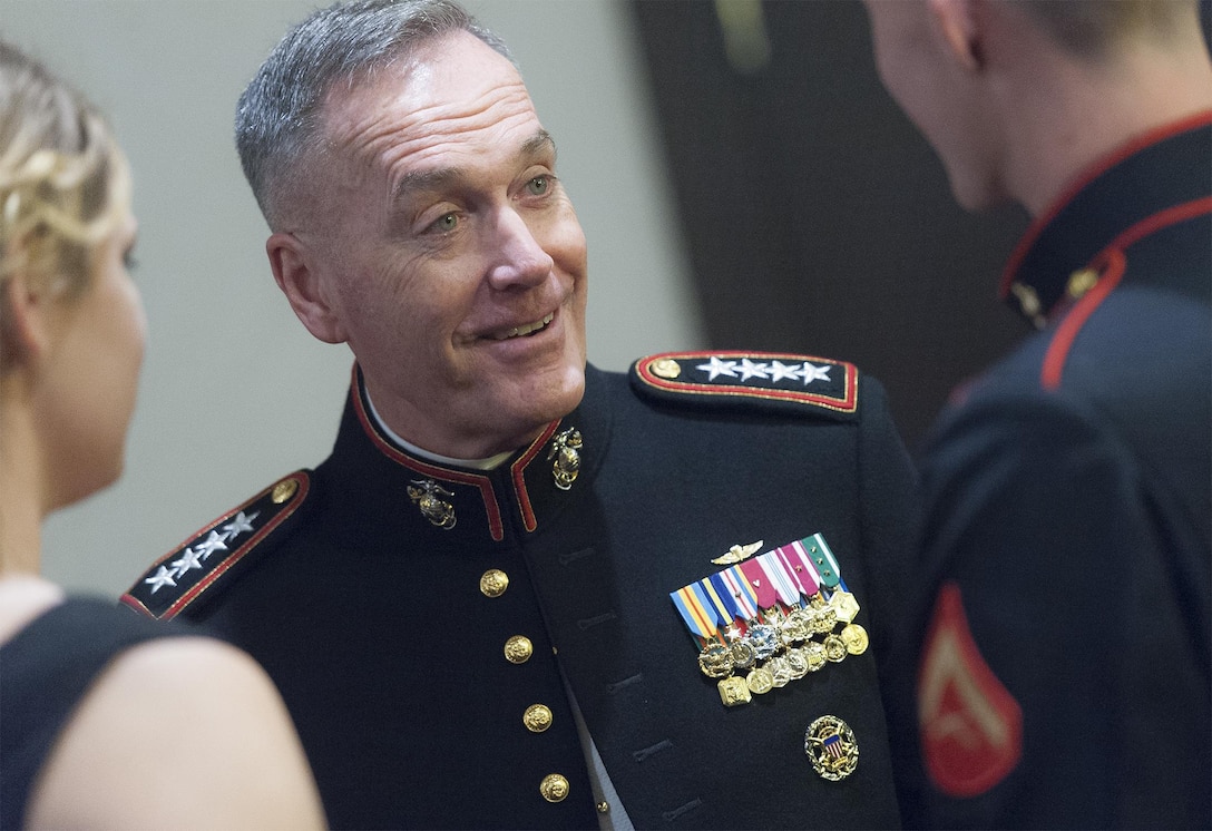 Marine Corps Gen. Joseph F. Dunford Jr., chairman of the Joint Chiefs of Staff, speaks with Marines at the 240th Marine Corps Birthday celebration in Washington, D.C., Nov. 21, 2015. DoD photo by Petty Officier 2nd Class Dominique A. Pineiro