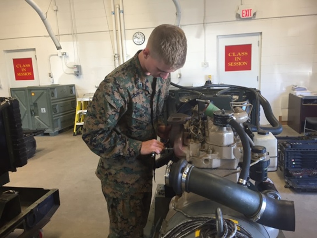Private First Class Steven J. Groom, a Marine attached to Basic Engineer Equipment Electrical Systems Technician class 2-16 (BEEEST 2-16) aboard Courthouse Bay, Camp Lejeune, N.C.; participates in a performance evaluation on electrical mechanical troubleshooting.  This performance evaluation is one of the various ways to test and ensure the Marines of BEEEST 2-16 understand and can effectively troubleshoot mechanical issues on generator set diesel engines.  