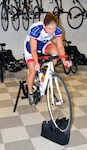 Sgt. 1st Class Samantha Goldenstein practice rides at the Brooke Army Medical Center Warrior Transition Battalion Nov. 17. The dedicated rider uses works out inside when during inclement weather.