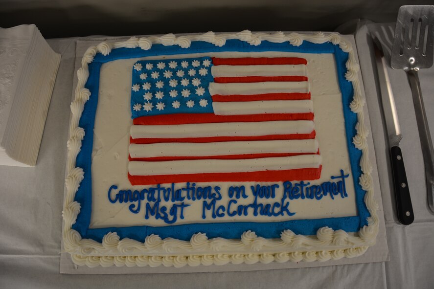 TRAVIS AIR FORCE BASE, Calif. -- After 30 years of military service, Master Sgt. Alan E. McCornack retires from the 349th Aircraft Maintenance Squadron Nov. 22, 2015 at Travis Air Force Base, Calif. (U.S. Air Force photos/Staff Sgt. Christopher Carranza)