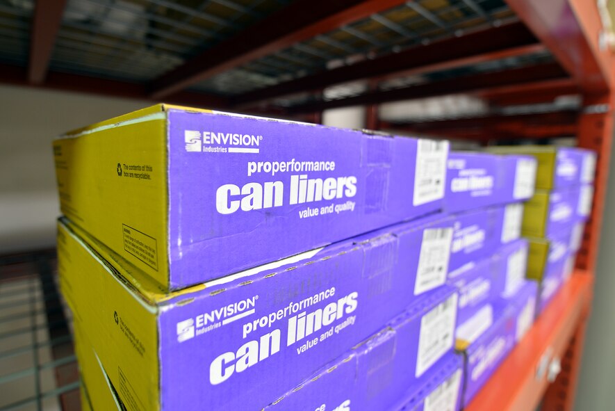 Can Liners sit stocked on the shelves of the Envision Xpress store Nov. 9, 2015 on Offutt Air Force Base, Neb. The liners are among the many products made by the visually impaired. (U.S Air Force photo by Josh Plueger)