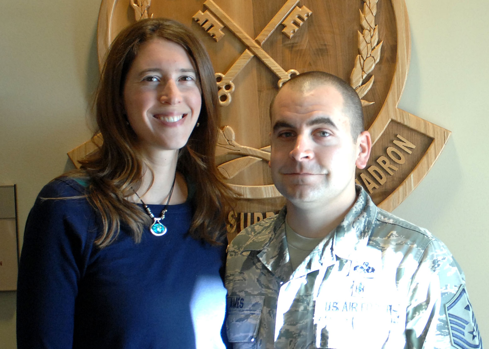 U.S. Air Force Master Sgt. David Ames, a first sergeant with the 55th Force Support Squadron at Offutt Air Force Base, Neb., and his wife, Melissa, were randomly selected winners of a Disney Vacation package by the Air Force Services Agency Nov. 10, 2015. The package was awarded during the Air Force Clubs Family Frenzy prize drawing, and includes travel, hotel and Disney Park passes. (U.S. Air Force photo/Senior Airman Rachel Hammes)