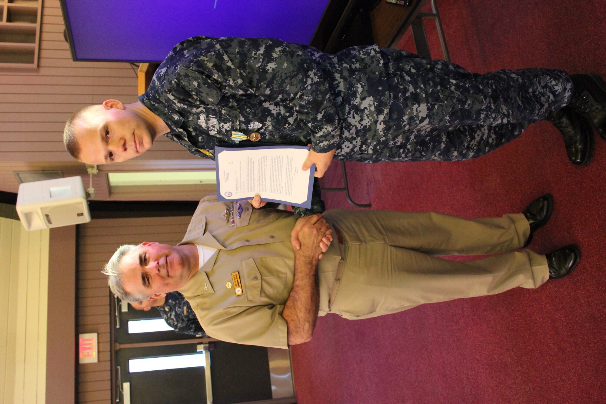 Recently Capt. Timothy Sparks, Joint Base Charleston - Naval Weapons Station commander (left) presented Master at Arm Second Class William Roberts with the Military Outstanding Volunteer Service Medal.

Williams volunteered over 290 off-duty hours to various charities including the Wounded Warrior Project, Victoria Veterans Home, Habitat for Humanity and American Legion Post #116. Additionally, he assisted children by raising awareness of autism through the Chick-fil-A Foundation, reading to classes at the Krayon Academy and raising over $17,000 for the Mamie Gross Elementary School PTA.
