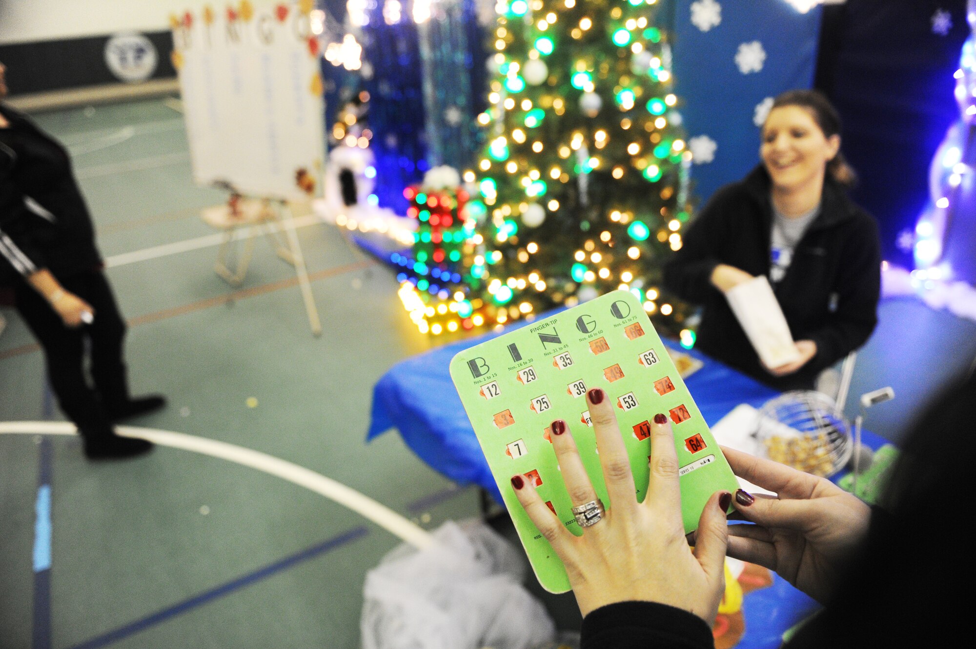 A bingo card that had the winning numbers during the annual Turkey Bingo event at the youth center at Minot Air Force Base, N.D., Nov. 21, 2015. This was the 11th year the youth center has held the Turkey Bingo and is part of many events during the holiday season. (U.S. Air Force photo by Staff Sgt. Chad Trujillo)