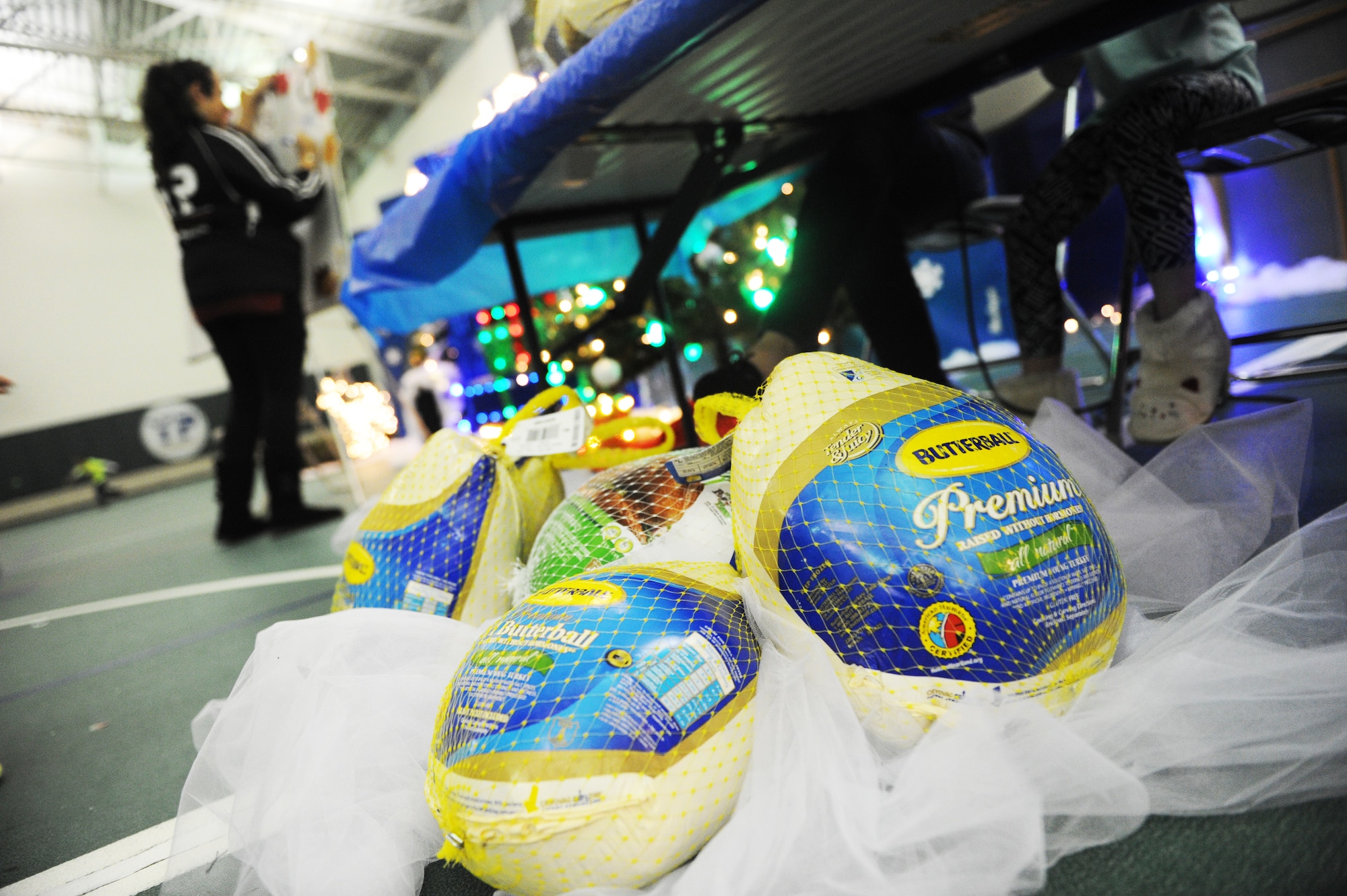 Turkeys were given as prizes during the annual Turkey Bingo event at the youth center at Minot Air Force Base, N.D., Nov. 21, 2015. This was the 11th year the youth center has held the Turkey Bingo and is part of many events during the holiday season. (U.S. Air Force photo by Staff Sgt. Chad Trujillo)