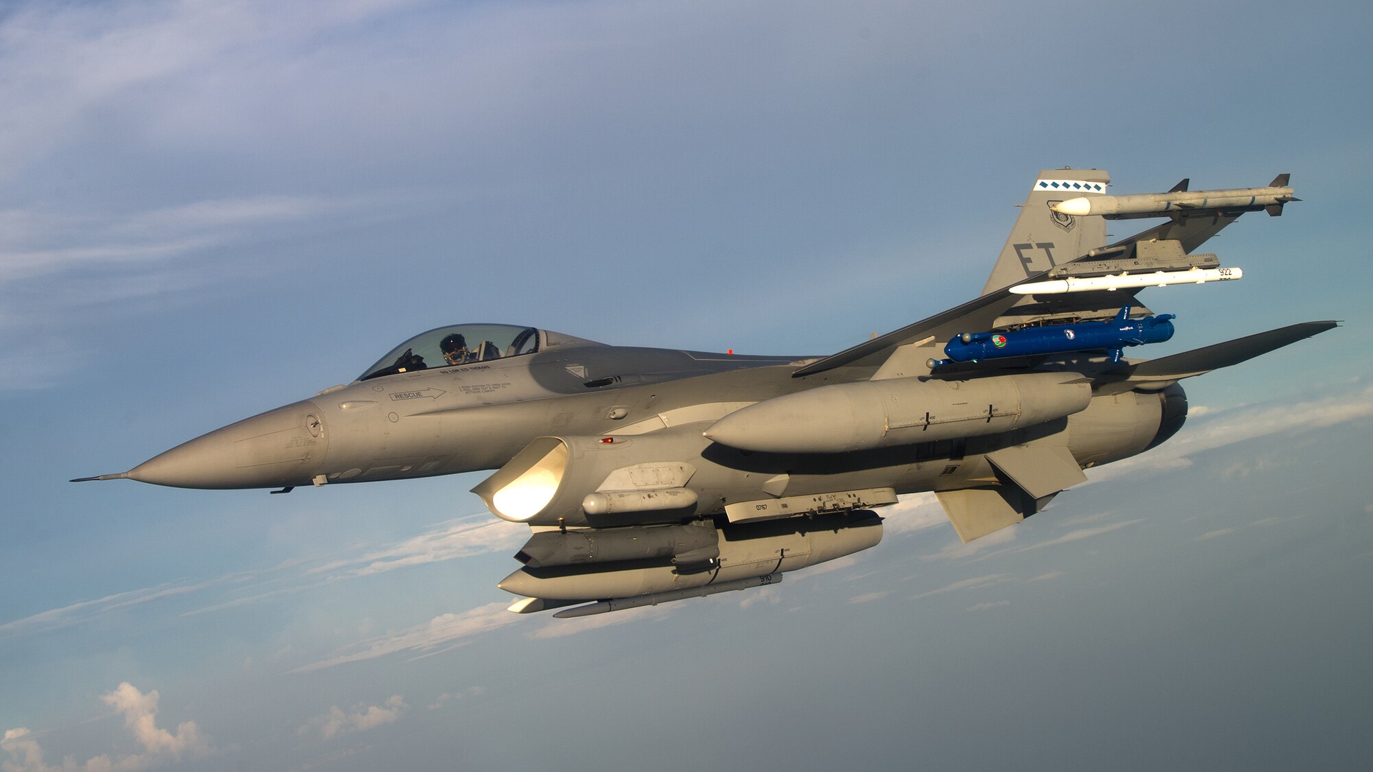 Capt. Timothy Fulkerson, F-16 Fighting Falcon pilot from the 40th Flight Test Squadron soars above the clouds while on a captive avionics test bed mission on Sept. 16. (U.S. Air Force photo/Staff Sgt. Brandy Hansen)