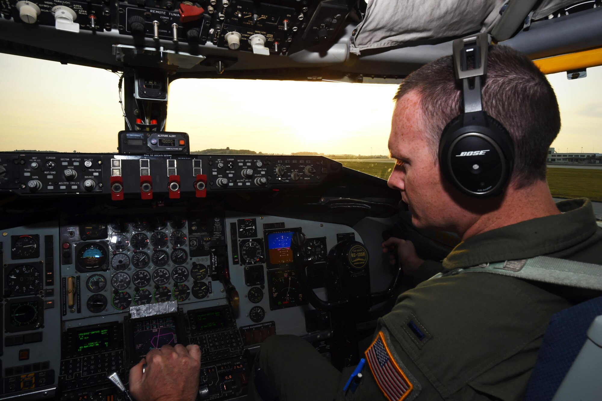 1st Lt. Tim Robertson, 74th Air Refueling Squadron KC-135R Stratotanker pilot, completes final checks before takeoff on a night refueling mission over Kansas, at Grissom Air Reserve Base, Ind., Oct. 20, 2015. Grissom recently logged over 7,000 flight hours during fiscal 2015 – a historical record and an increase of 36 percent from fiscal 2014. (U.S. Air Force photo/Tech. Sgt. Ben Mota)