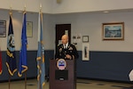 DLA Distribution Red River, Texas, commander, Army Lt. Col. Anthony Stoeger speaks to the Red River employees during a Veterans Day ceremony on Nov. 10.