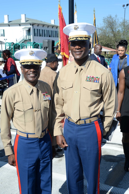 Col. James C. Carroll III, commanding officer, Marine Corps Logistics Base Albany, joins other local dignitaries, hundreds of veterans and community members for the dedication ceremony for the Broad Avenue Veterans Memorial Bridge, Nov. 11. “Thank you for your strong support of the military, he said. “MCLB Albany has been an integral part of this community and Southwest Georgia and the bond we share is just as strong today as it was in 1952. Many of the veterans here today have come through MCLB Albany and have remained here as retirees and employees. In my almost 30 years in the Marine Corps, I have traveled across this great nation and I have never run across a community that has a stronger bond with retirees as well as active duty that exists here in Albany, Georgia.”