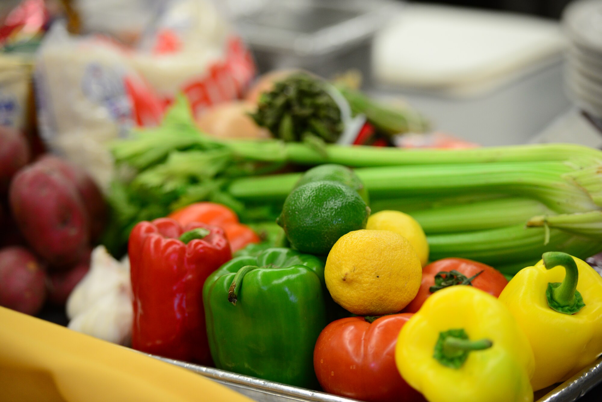 A colorful medley of ingredients await use during a cooking competition held at Osan Air Base, Republic of Korea, Nov. 20, 2015. Force support squadron Airmen from both Osan and Kunsan AB competed against each other in a variety of events during the bi-annual FSS Challenge. (U.S. Air Force photo/Staff Sgt. Amber Grimm)