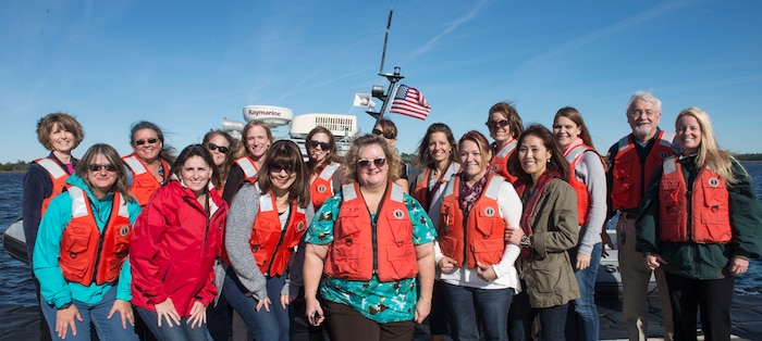 The Joint Base Charleston senior leadership spouses toured JB Charleston – NWS, S.C., on Nov. 20, 2015. The spouses rode aboard security forces boats to see the submarines used for the Navy Nuclear Power Training school. (U.S. Air Force photo/Airman 1st Class Thomas T. Charlton)