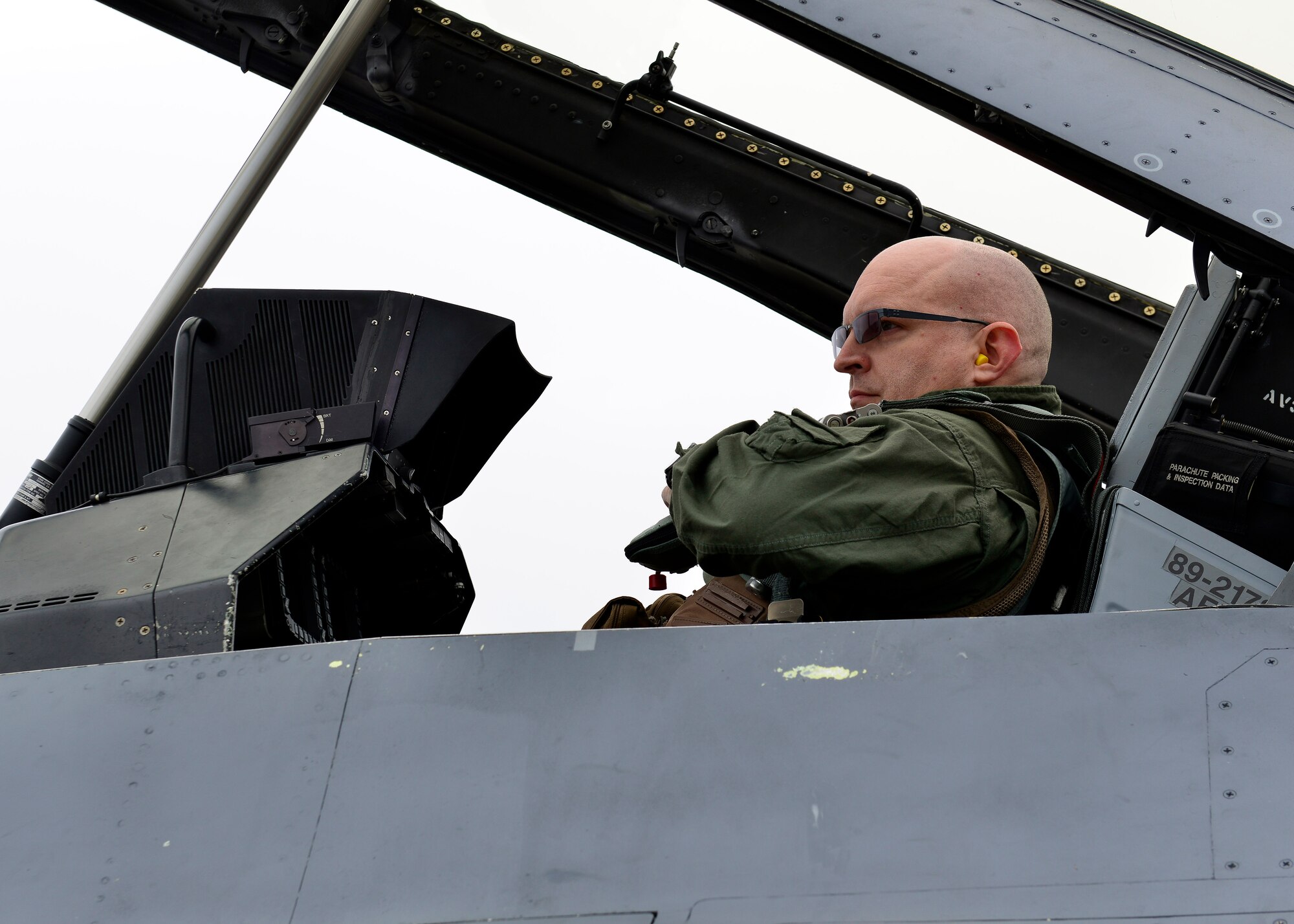 Ambassador Philip T. Reeker, U.S. Consul General in Milan, sits in an F-16 Fighting Falcon cockpit, Nov. 20, 2015, at Aviano Air Base, Italy. Reeker took a familiarization flight to experience Aviano’s mission first-hand. (U.S. Air Force photo by Airman 1st Class Cary Smith/Released)