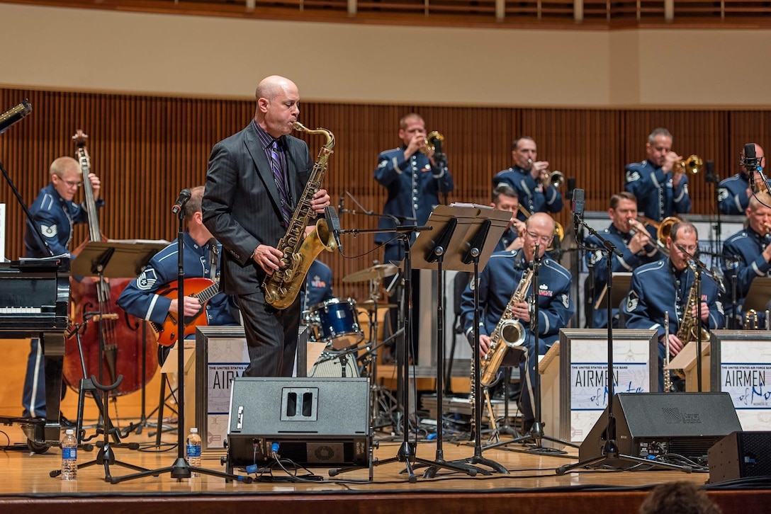 The Airmen of Note recently performed with renowned jazz saxophonist Walt Weiskopf at the Clarice Smith Performing Arts Center at the University of Maryland.  The performance was the final installment in the band's 2015 Jazz Heritage Series. (U.S. Air Force Photo by Senior Master Sgt Bob Kamholz/released)
