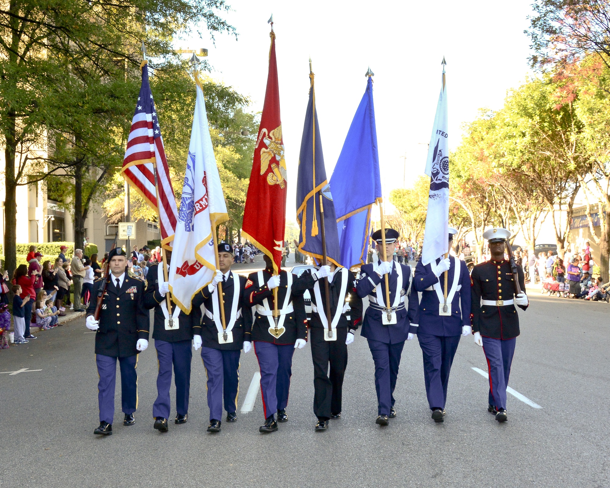 Airmen from the 117th Air Refueling Wing, Birmingham, Alabama march in the Veterans Day parade in Birmingham, Ala. November 11, 2015, (U.S. Air National Guard photo by Senior Master Sgt. Ken Johnson/Released)
