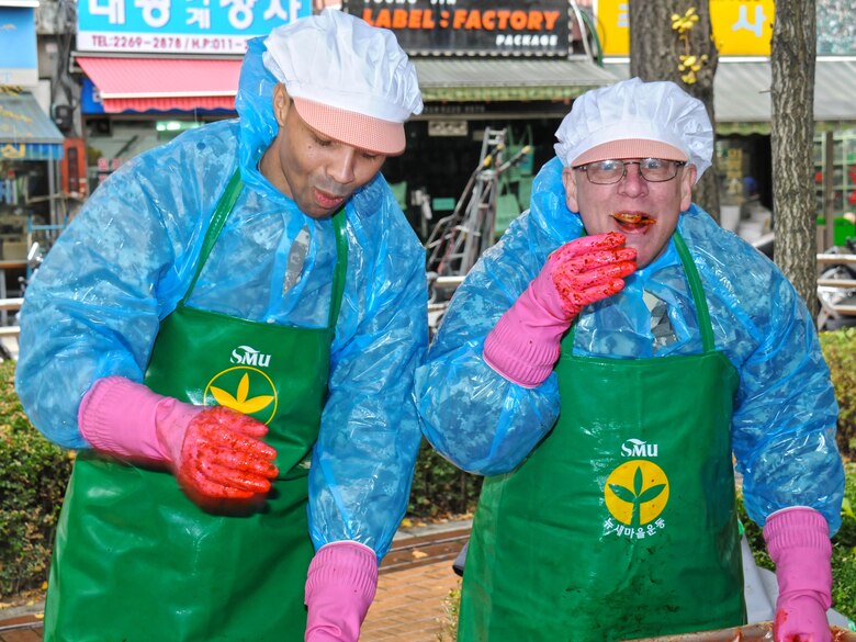 Volunteers from the U.S. Army Corps of Engineers' Far East District volunteered to help make kimchi on one brisk November day. Sometimes, there was an opportunity to try some... with spicy results.