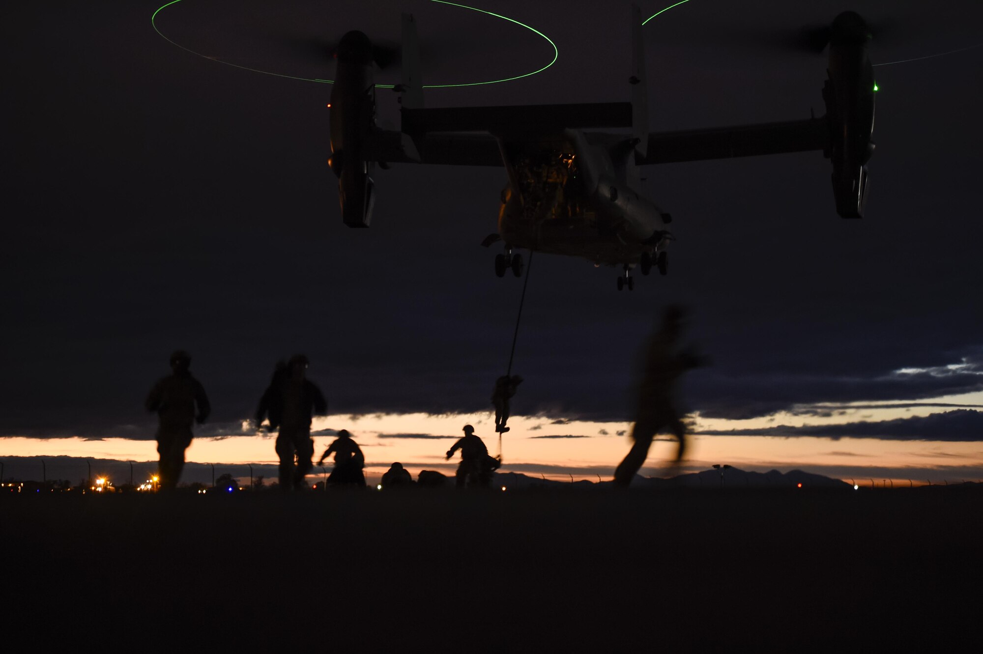 Soldiers with the 19th Special Operations Group practice fast-roping out of a CV-22 Osprey in preparation for a routine training operation at Hill Air Force Base, Utah, Nov. 4, 2015. Ultimate Archer was a task force exercise that put Air Commandos in an unfamiliar environment to practice deployed operations. The six-day exercise gave Hurlburt Airmen a chance to work with units outside of the 1st Special Operations Wing including the 388th Fighter Wing and the 19th SOG. (U.S. Air Force photo by Airman Kai White)