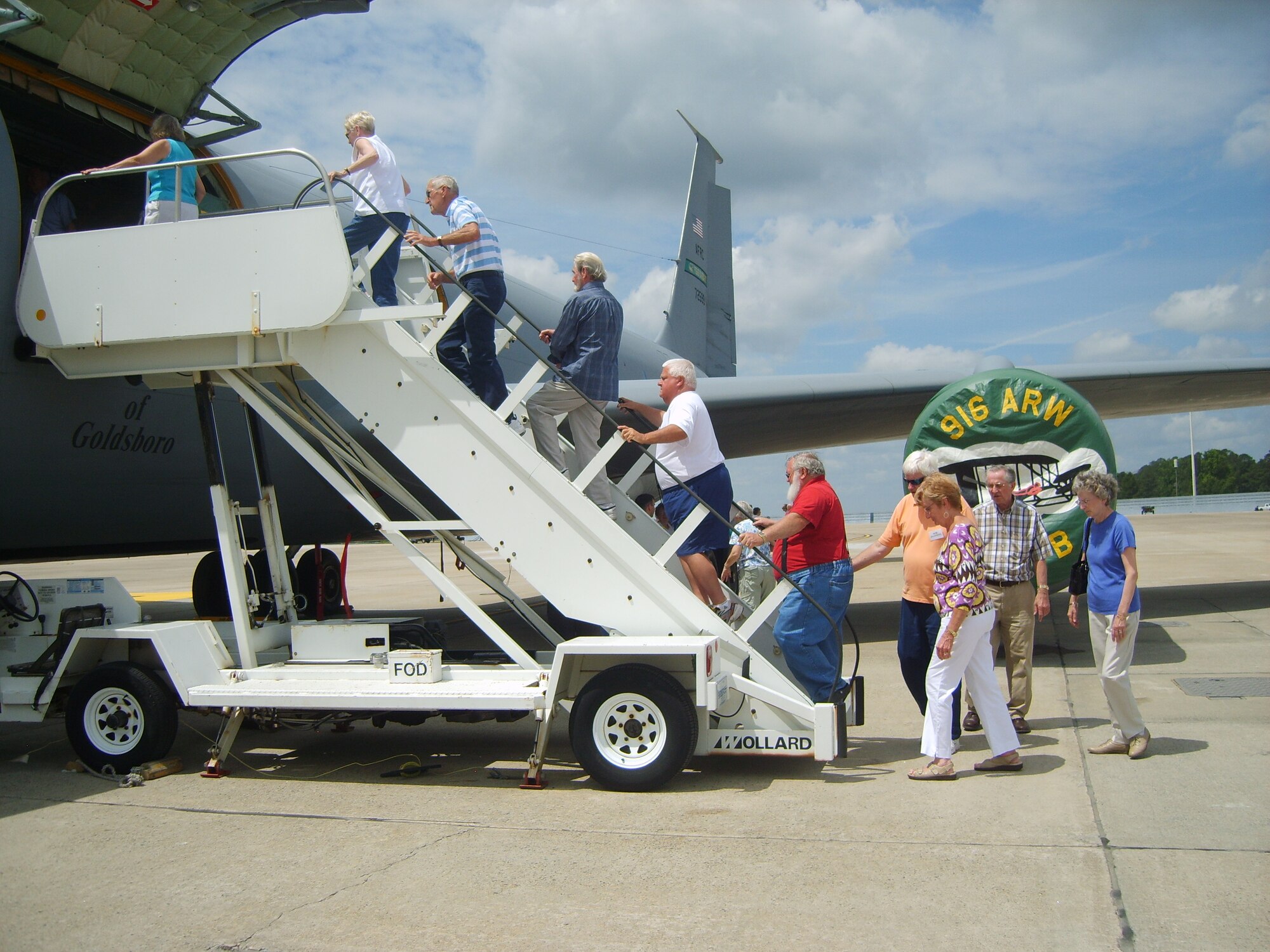 A group receives a tour of a KC-135R Stratotanker, Nov. 25, 2008, at Seymour Johnson Air Force Base, North Carolina. Community members interested in a tour of the base can contact the Goldsboro Wayne County Travel and Tourism (919) 734-2213. (Courtesy photo)