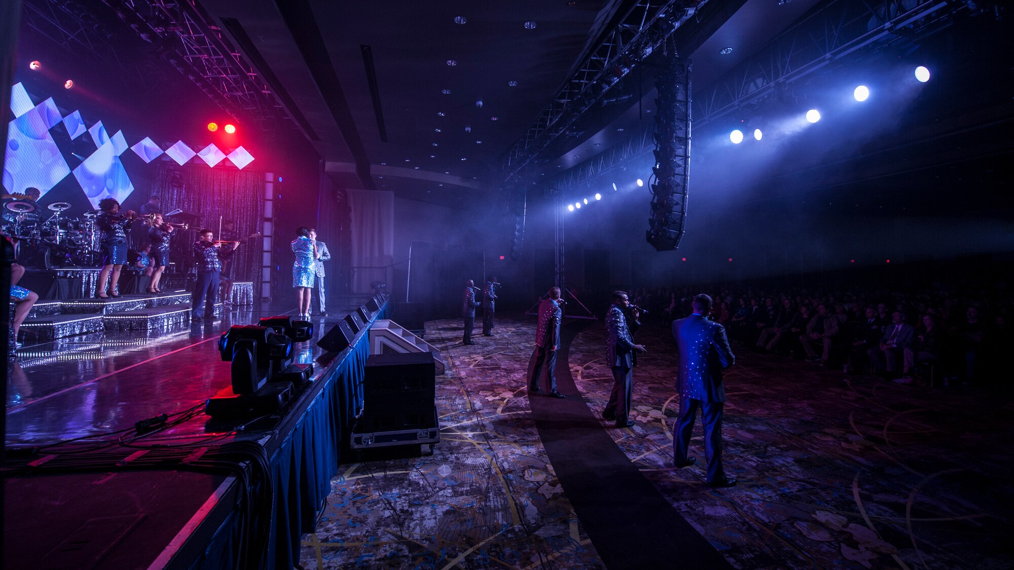 Tops in Blue performs hit songs from today and the past century Nov. 23, 2015, Northern Quest Casino in Airway Heights, Wash. Before heading to their 11-month tour, the team goes through an intense 60-day training period at Joint Base San Antonio-Lackland Air Force Base, Texas, to prepare. (U.S. Air Force photo/ Airman 1st Class Sean Campbell)