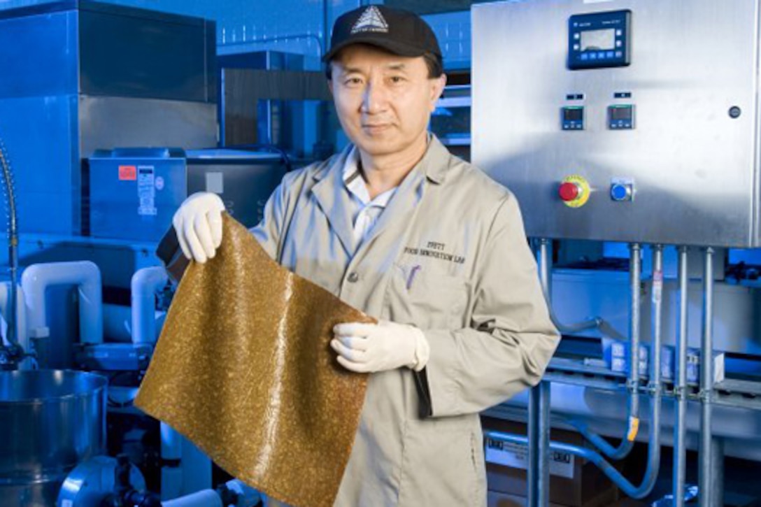 Tom Yang, a food technologist at the Natick Soldier Research, Development and Engineering Center, is developing new, more nutritious types of turkey bacon and turkey jerky for the warfighter. The new version has osmotic beef that tastes like bacon but is pork-free. U.S. Army photo by David Kamm