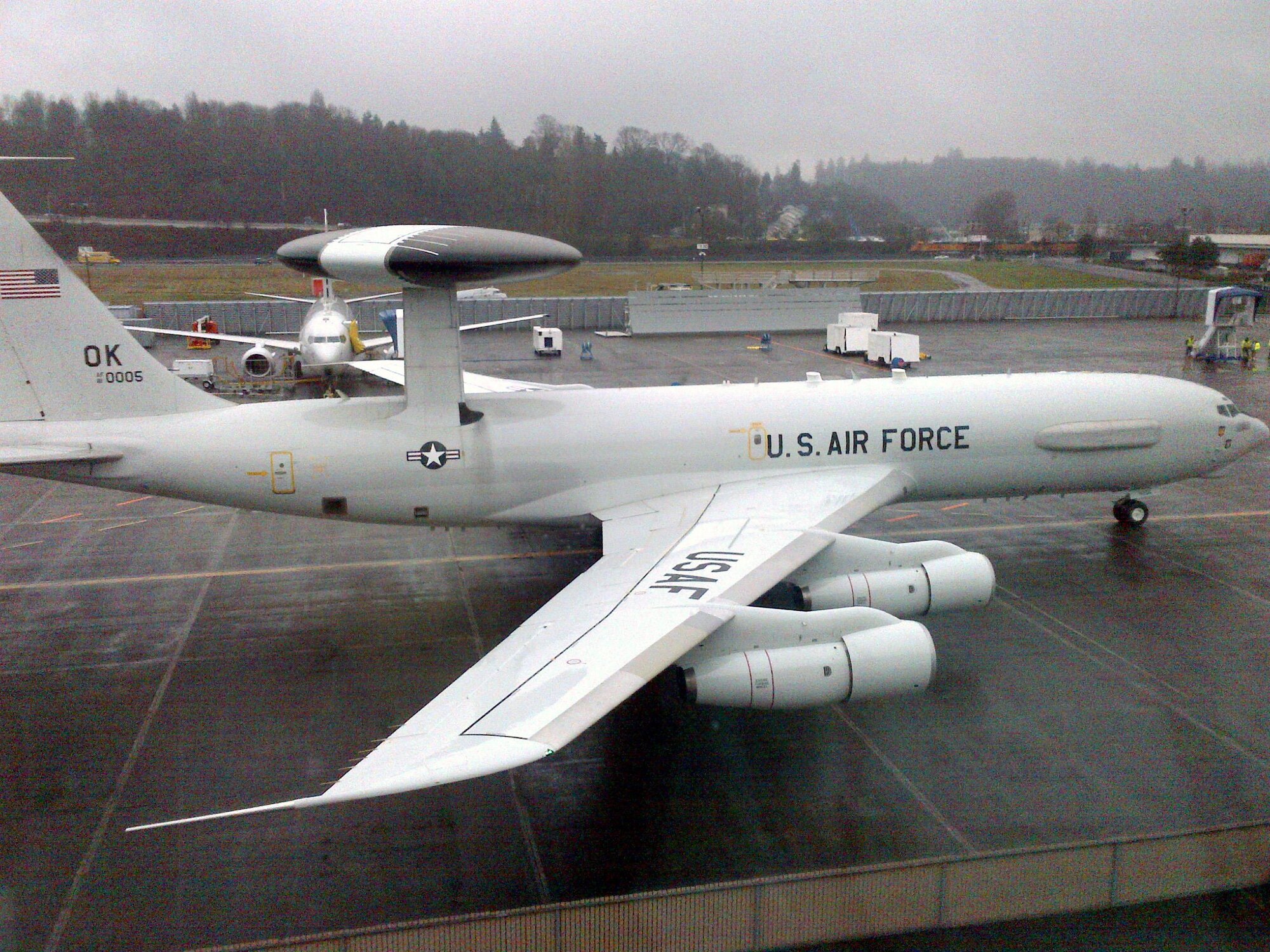 An E-3G Sentry airborne warning and control system aircraft equipped with the Block 40/45 upgrade taxis down a runway at Boeing Field in Seattle on a recent mission. The AWACS is a platform that provides airborne, command and control, all-weather surveillance and communications to the U.S. and its Coalition partners. (United States Air Force photo)