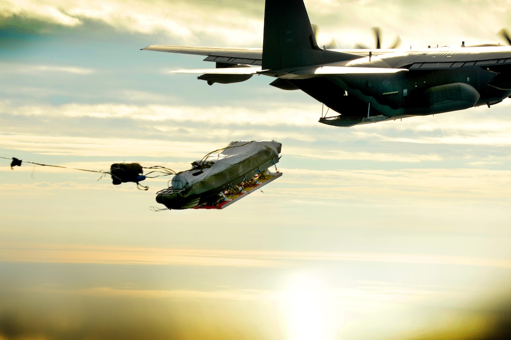 An MC-130J Commando II from the 9th Special Operations Squadron airdrops a Maritime Craft Aerial Delivery System over the Gulf of Mexico during a training exercise Nov. 12, 2015. This was the first time aircrews from the 9th SOS successfully completed an MCADS airdrop. (U.S. Air Force photo/Staff Sgt. Matthew Plew)