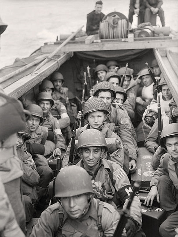 American Troops aboard a Landing Craft Assault head into Oran, Algeria, November 1942.