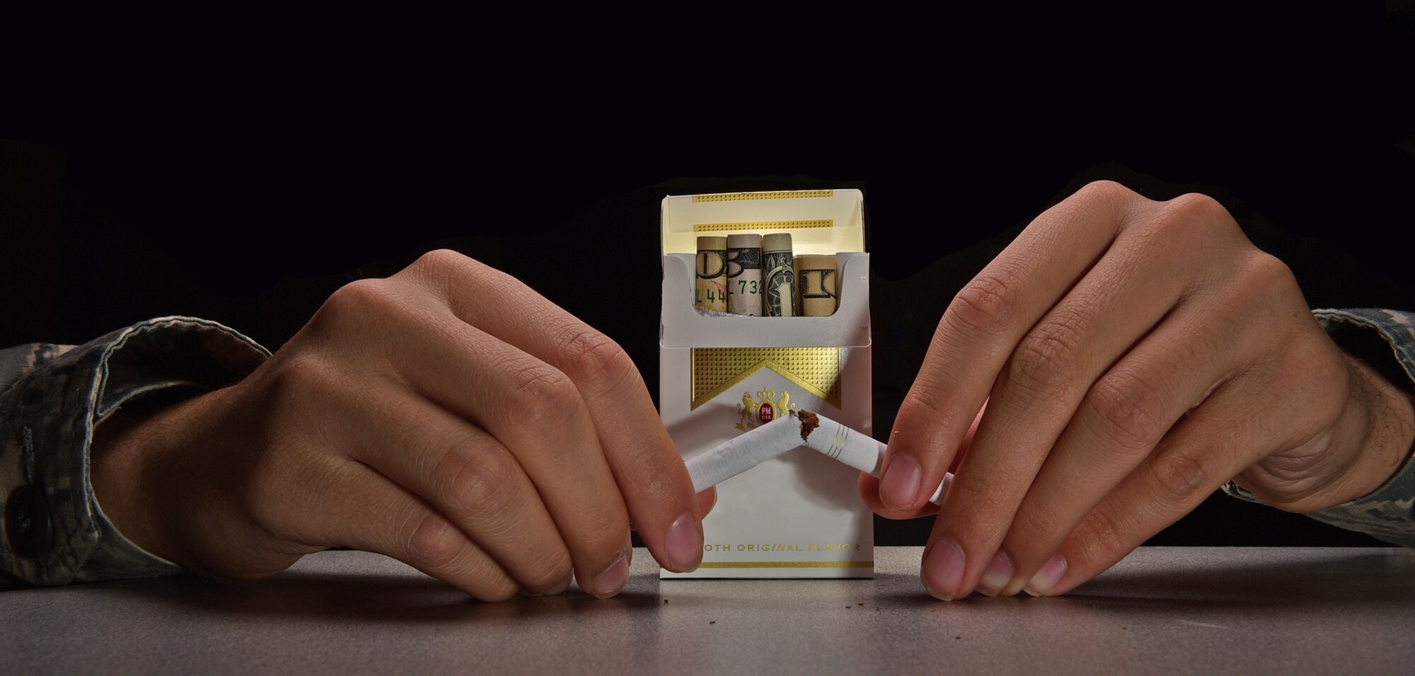 Ellsworth Airmen helped break the habit during the Great American Smokeout at Ellsworth Air Force Base, S.D., Nov. 19, 2015. Smoking is responsible for nearly one in five deaths in the U.S., with 8.6 million people living with serious illnesses caused by smoking. (U.S. Air Force photo illustration by Airman 1st Class James L. Miller/Released)