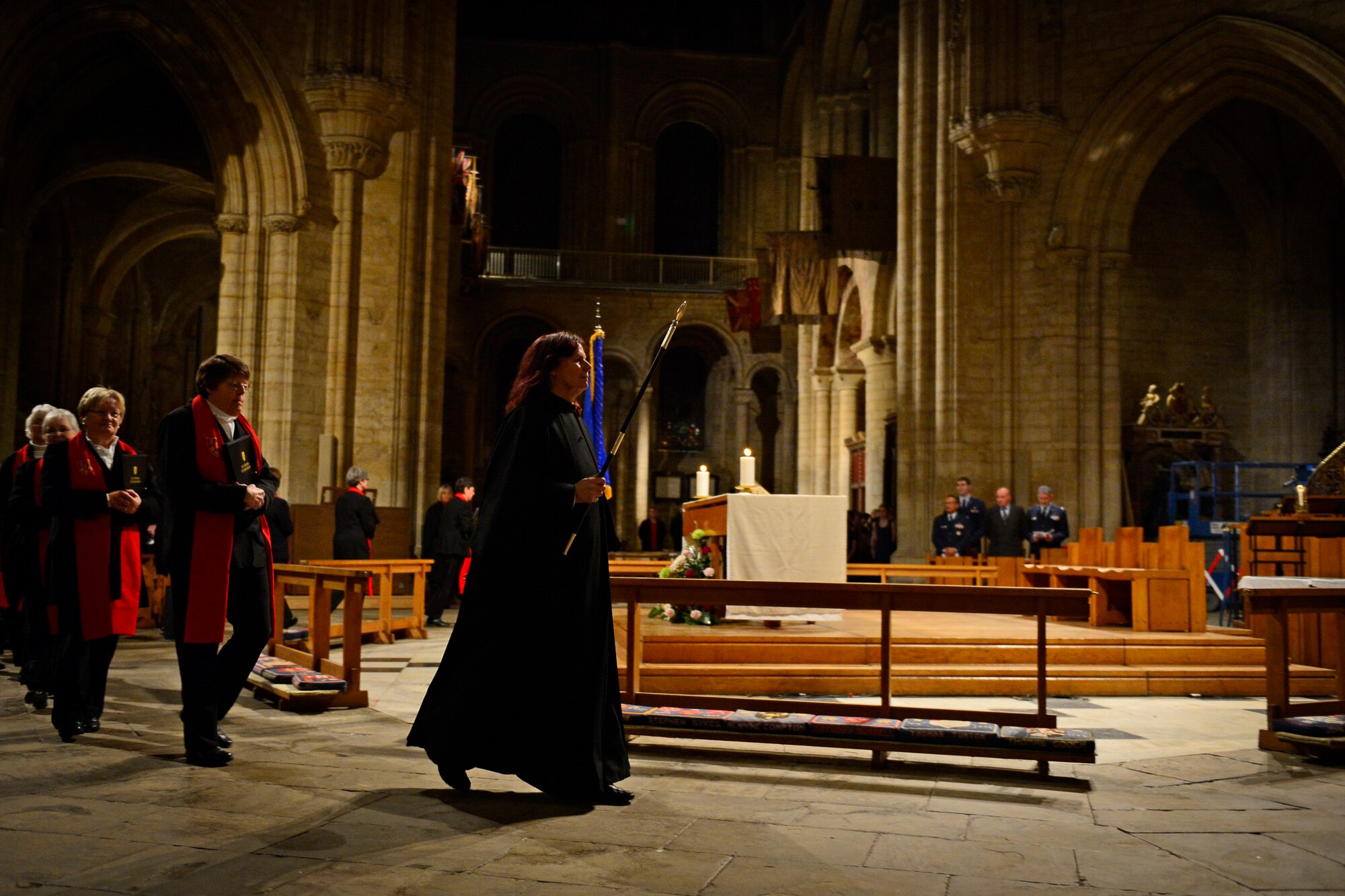 The processional enters during a Thanksgiving Eve Service at Ely Cathedral in Ely, England, Nov. 25, 2015. The 29th Annual Thanksgiving Service gave U.S. service members in England an opportunity to enjoy an American holiday service within the British community. (U.S. Air Force photo by Airman 1st Class Erin R. Babis/Released)